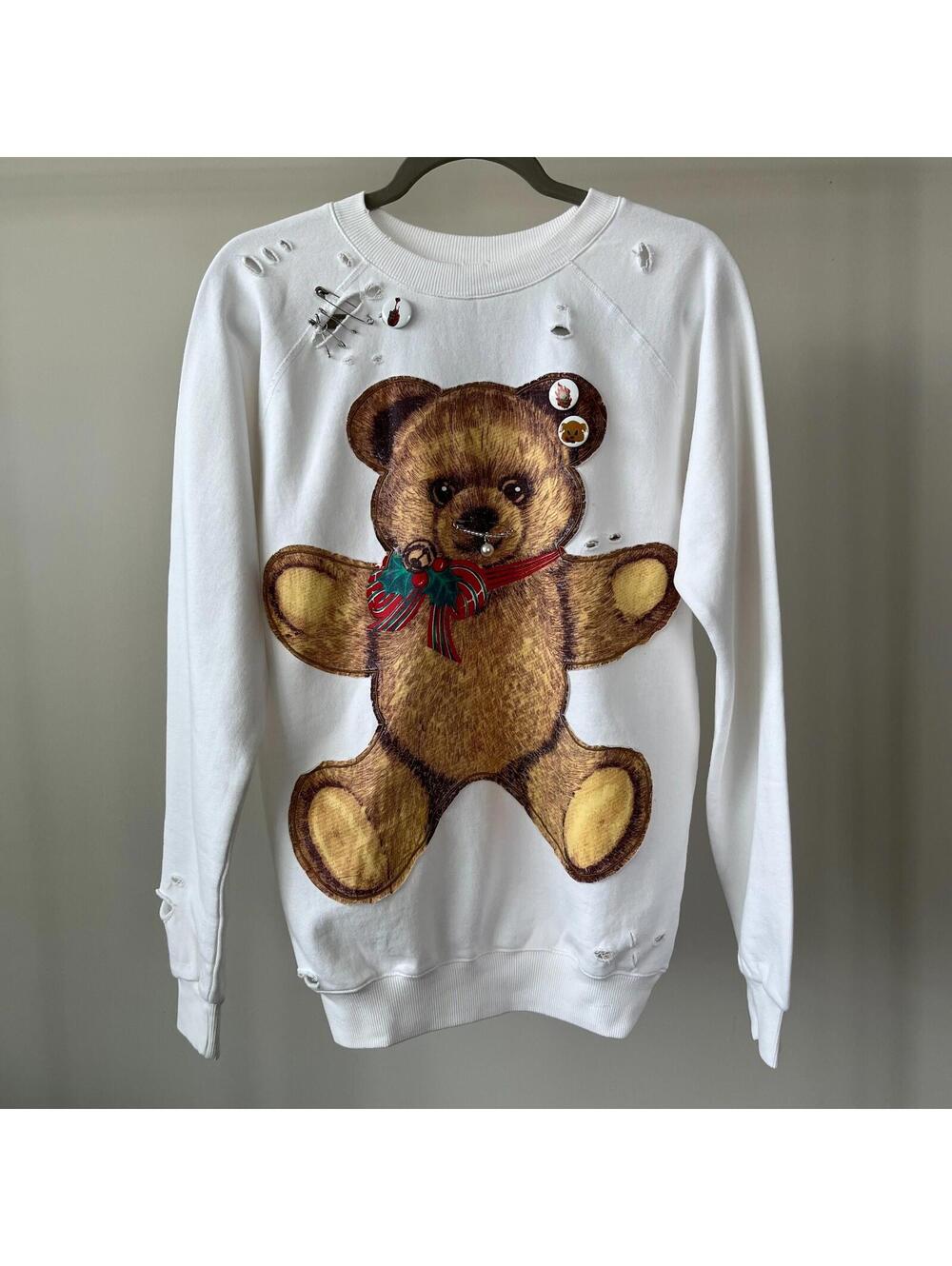 NWT~R13 Punk Teddy Bear Distressed Crewneck Sweater Size S - Picture 2 of 9